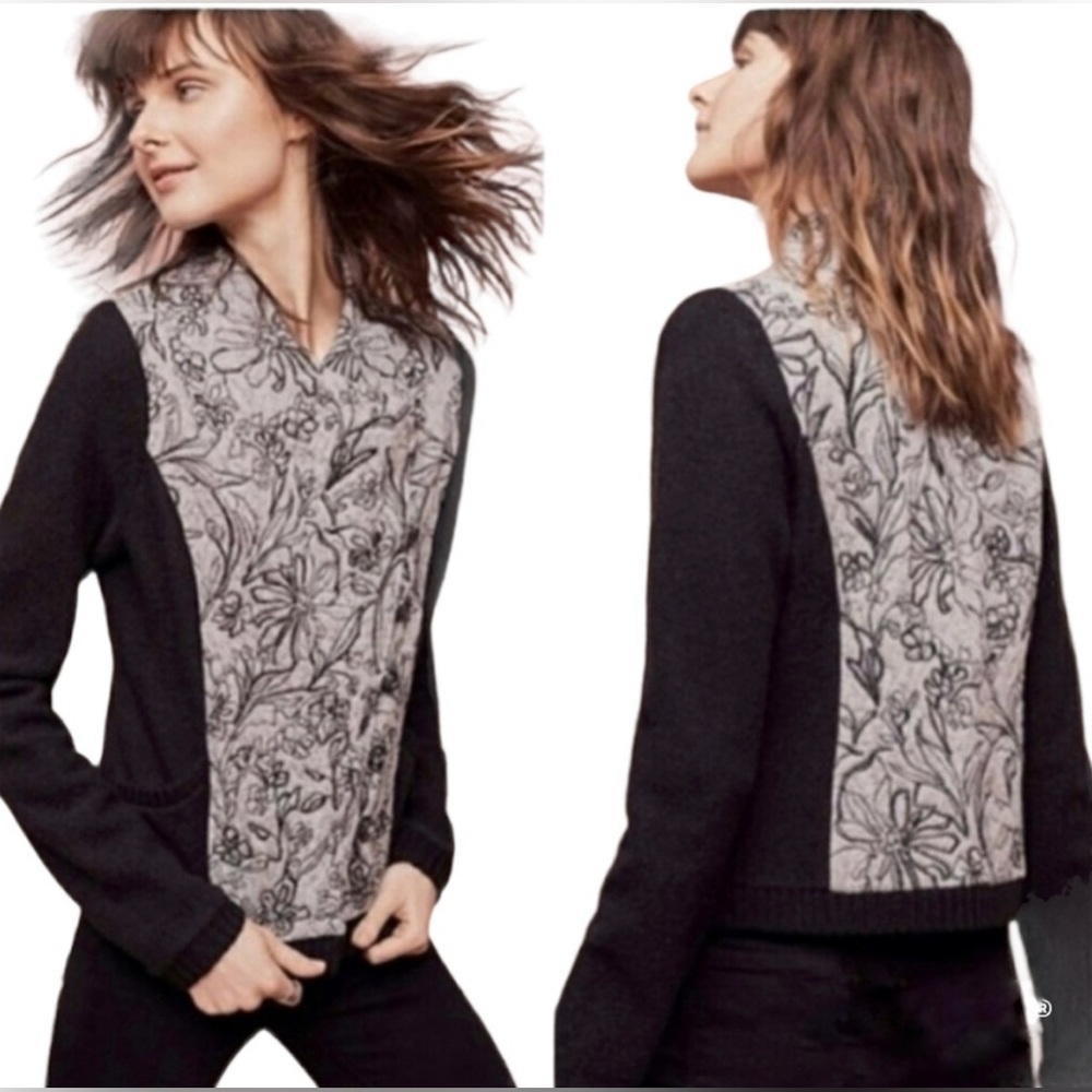 Anthropologie Black Embroidered Wool Jacket